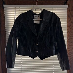 Vintage Pioneer Wear Women's Leather Jacket with Fringe Detail